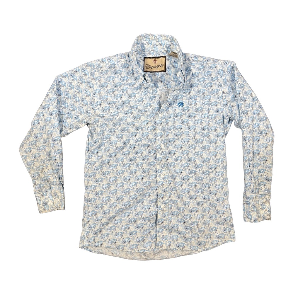 Wrangler Mens Blue Paisley Western Button Down Shirt Long Sleeve Large L 2706